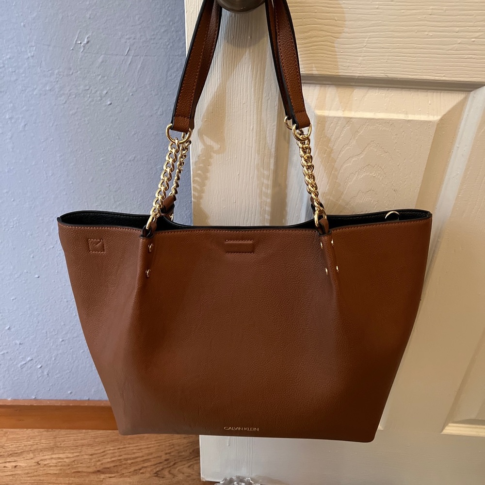 Calvin Klein Honey Brown Pebble Textured Medium Tote Bag